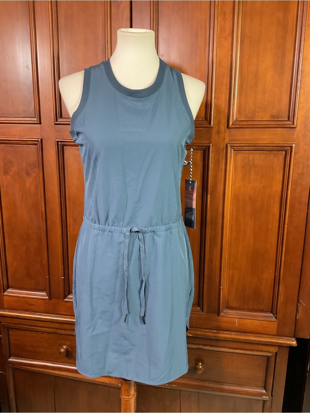 Kyodan Women’s Dress Jumpsuit Solid Blue New W Tag Small Petite Lightweight Tie
